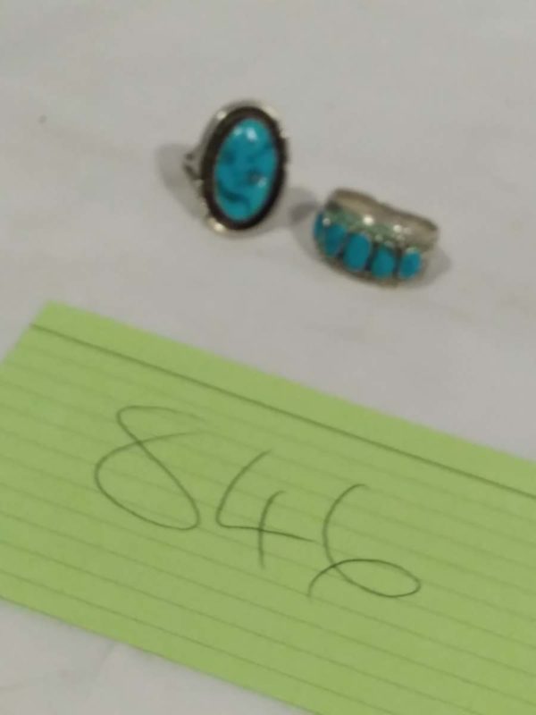 lot 846 2x vintage Native American silver & turquoise rings - Image 2