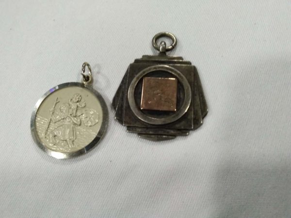 lot 855 vintage sterling silver medal & St Christopher