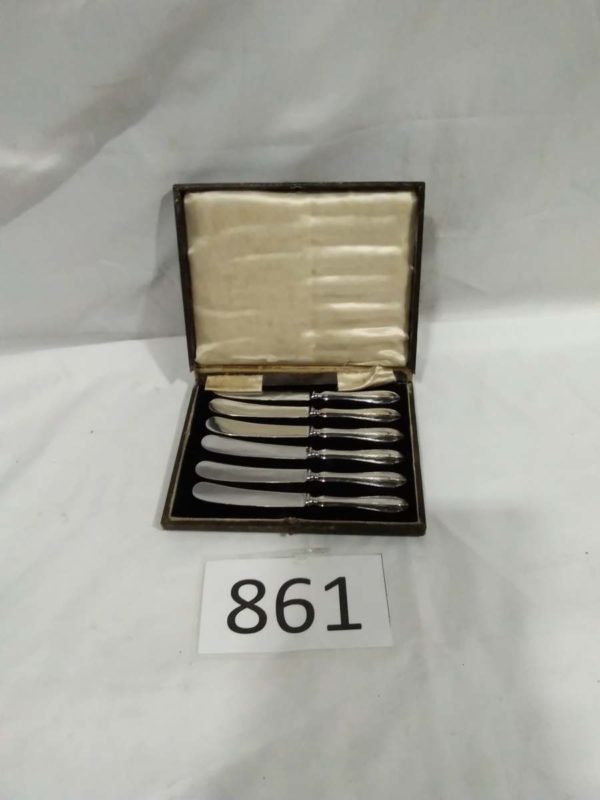 lot 861 antique cased set of sterling silver handled knives