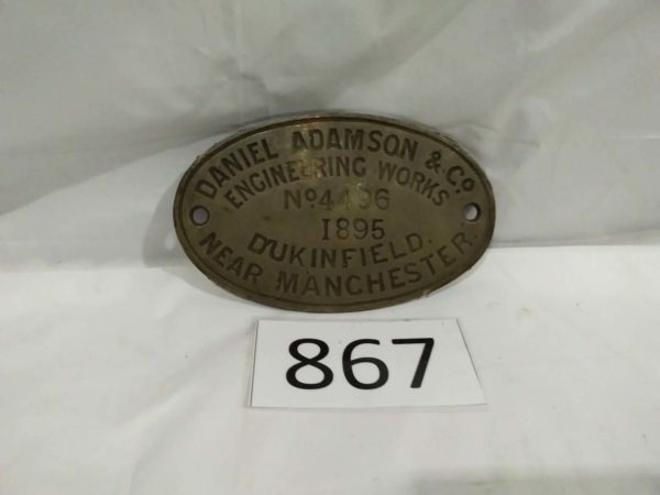 lot 867 vintage Daniel Adamson Brass engineering sign