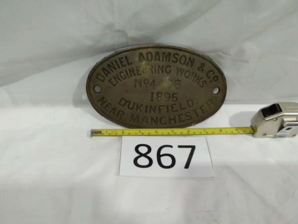 lot 867 vintage Daniel Adamson Brass engineering sign - Image 2