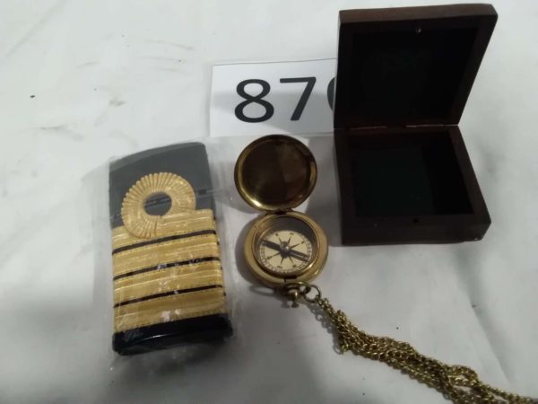 lot 876 Captains Epaulets & cased compass - Image 3