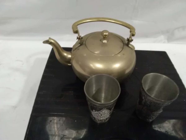 lot 887 camping gas stove, metal cups, brass teapot - Image 3