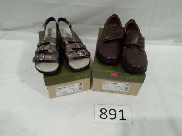 lot 891 2 pairs of Hotter shoes size 6 1/2  velcro & buckle (unused )