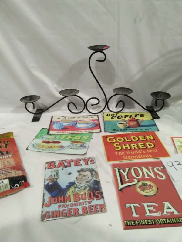 lot 938 tefal steamer, metal signs, candle holder, etc. - Image 8