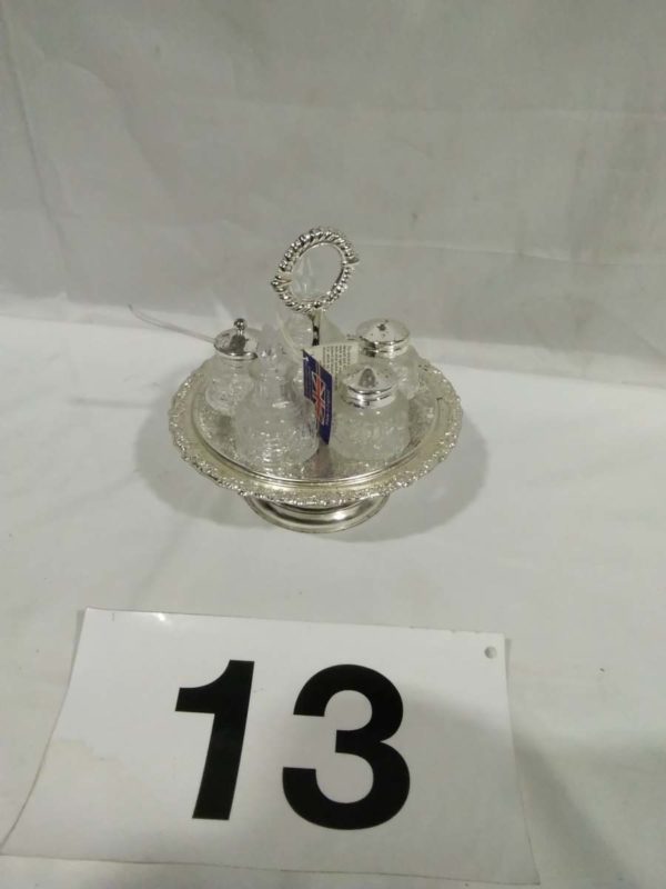 lot 013 Queen Ann silver plated condiment set