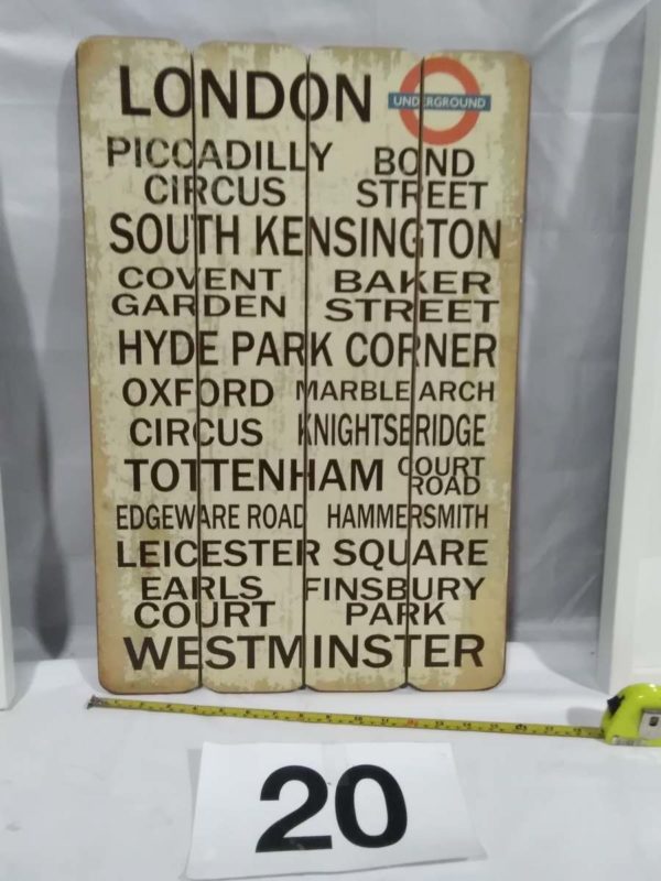 lot 020 London underground wooden wall sign & 2x framed signed prints - Image 3