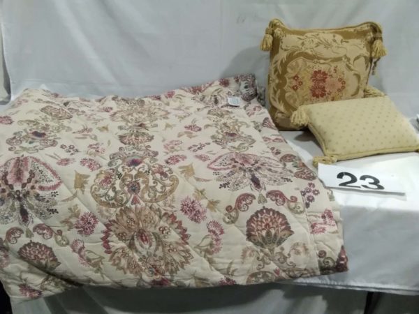 lot 023 Dorma quilted throw & 2 cushions