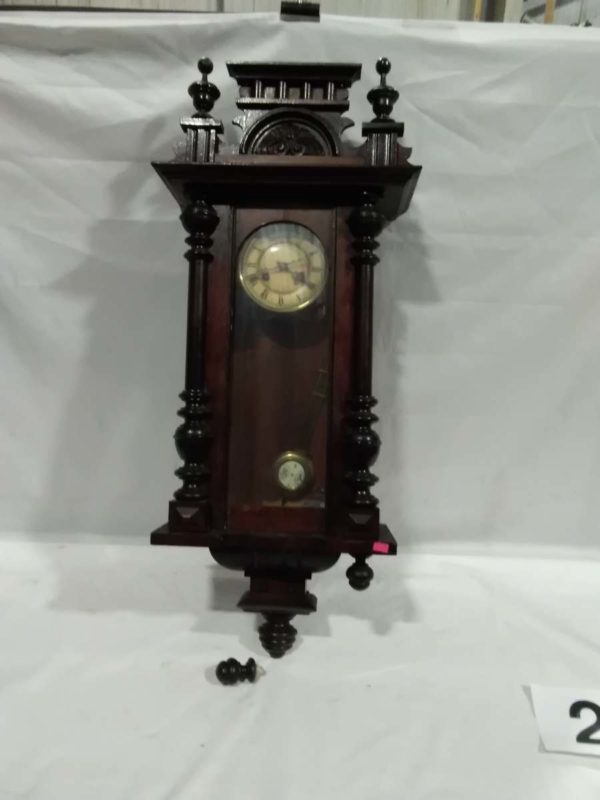 lot 029 wooden cased wall clock with key - Image 2