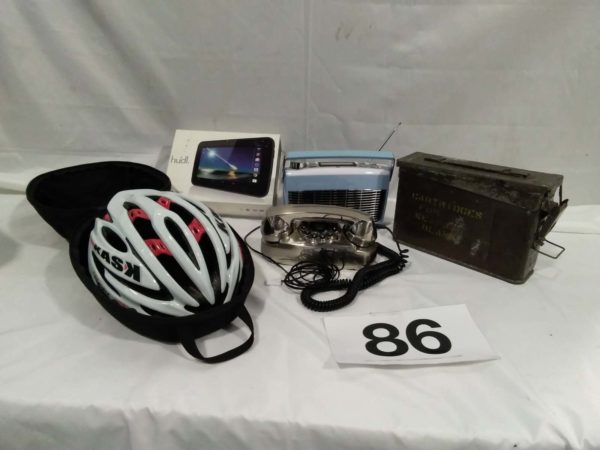 lot 086 Ammo box, bike helmet, telephone etc - Image 2