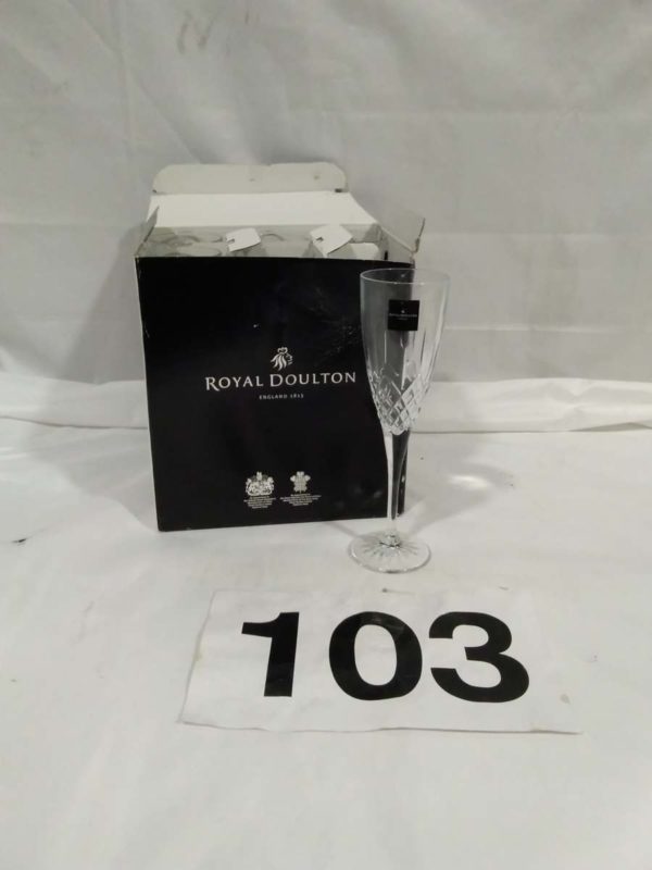 lot 103 boxed Royal Doulton crystal Champagne flutes x6 - Image 2