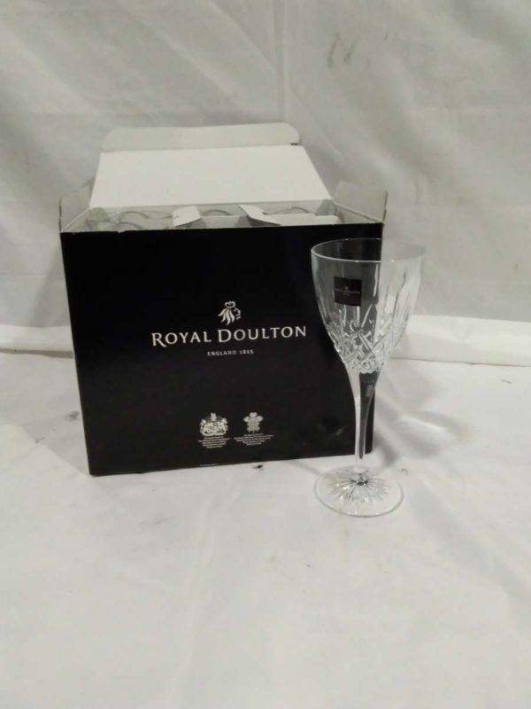 lot 104 boxed Royal Doulton crystal wine glasses x6