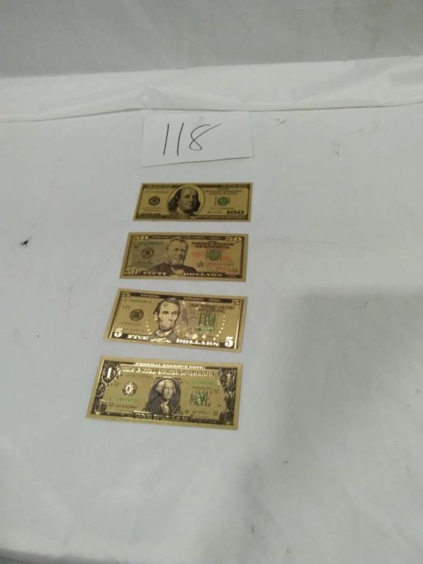 lot 118 American Gold covered American notes x4 100,50,5,1