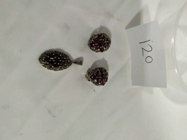 lot 120 vintage sterling silver Marcasite earring & pendant set