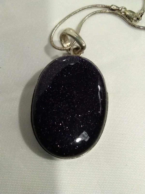 lot 126 sterling silver mounted blue goldstone pendant necklace - Image 2