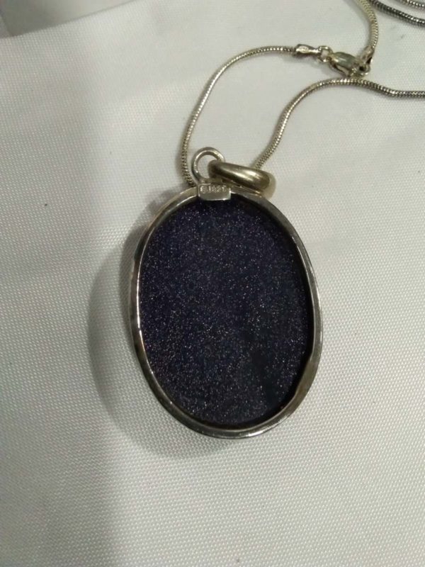 lot 126 sterling silver mounted blue goldstone pendant necklace - Image 3