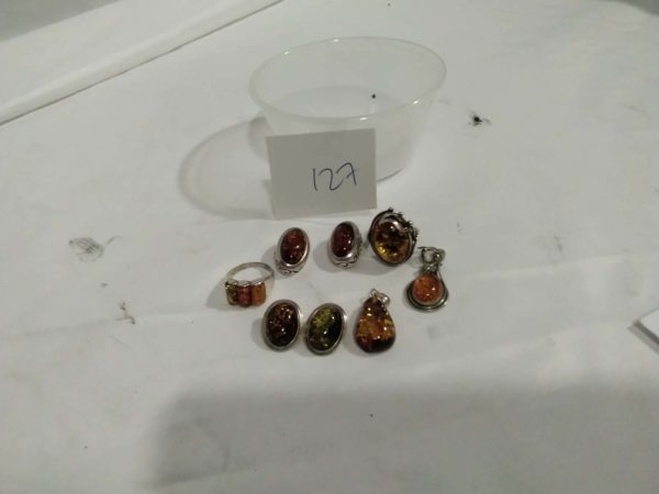 lot 127 collection of vintage sterling silver & amber jewellery - Image 2