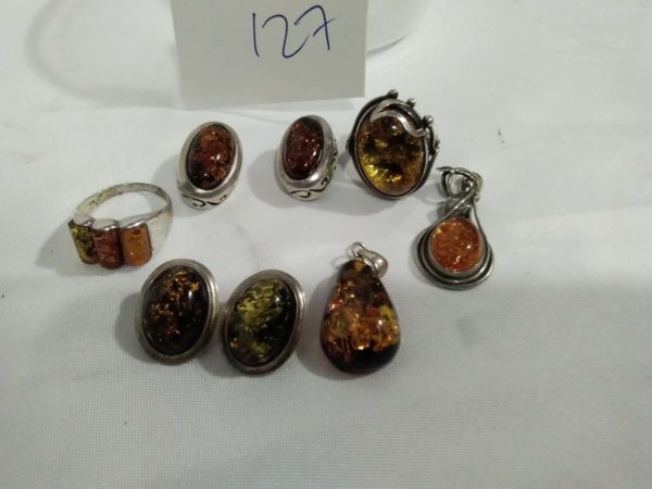 lot 127 collection of vintage sterling silver & amber jewellery