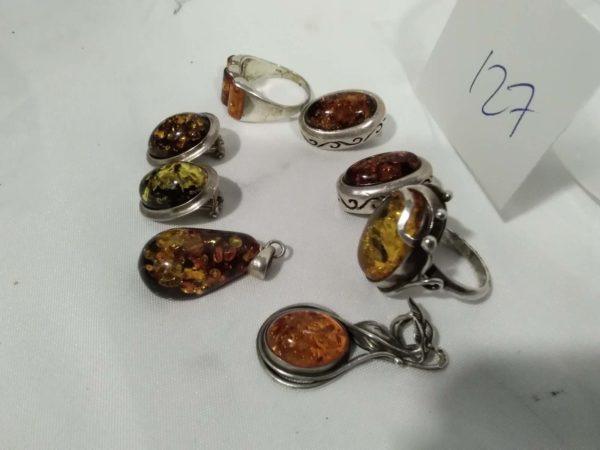 lot 127 collection of vintage sterling silver & amber jewellery - Image 4