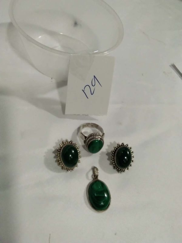 lot 129 vintage sterling silver & malachite jewellery set - Image 2