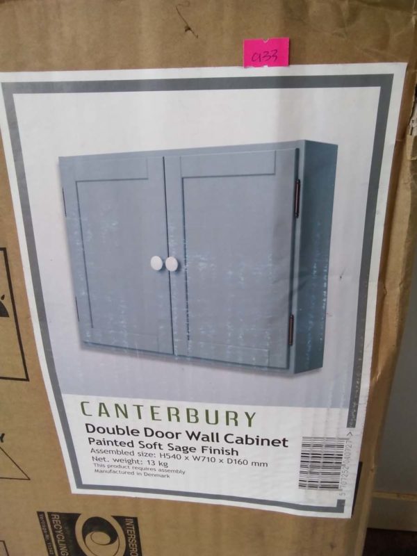 lot 143 Canterbury double door wall cabinet painted soft sage finish - Image 2