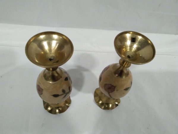 lot 148 pair of decorative brass & enamel vases - Image 4