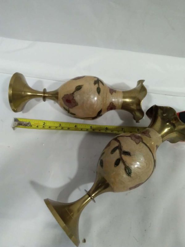 lot 148 pair of decorative brass & enamel vases - Image 3