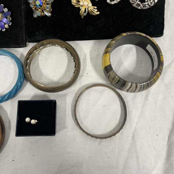 Lot 1099 – Assortment Of Broches, Bangles + A Pair Of Ear Rings (Fforestfach collection) - Image 4