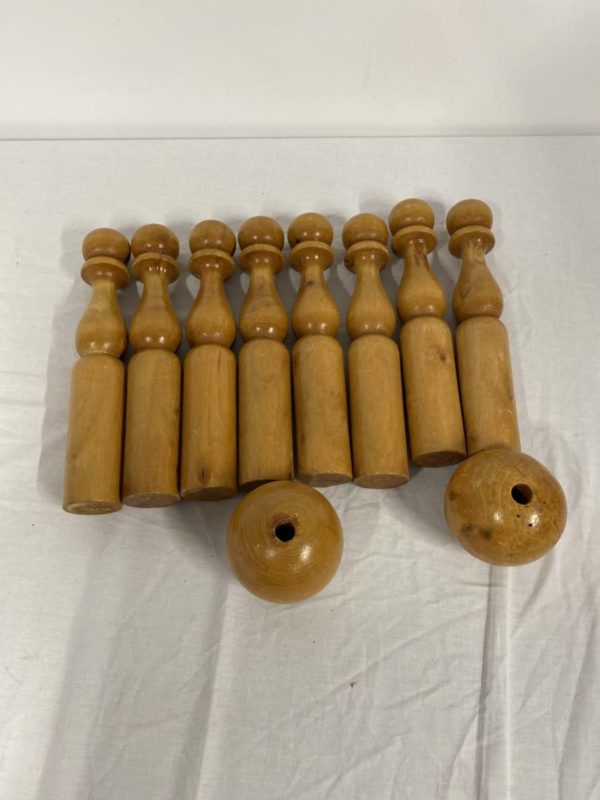 MW1002-WOODEN BOWLING SKITTLES AS FOUND WITH TWO BALLS - Image 3