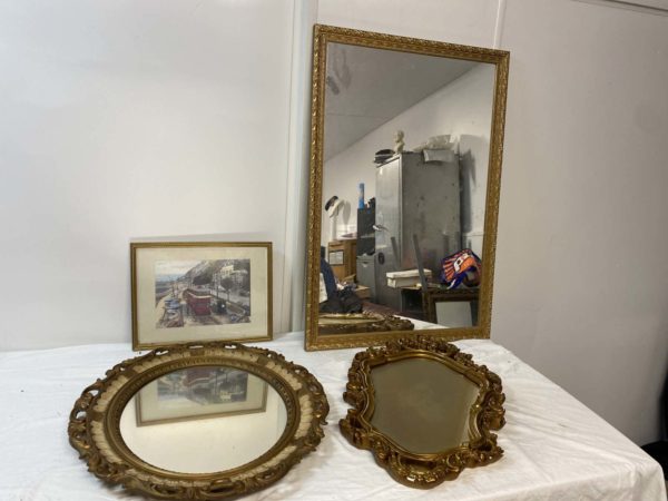 LOT LM1019- 3 VINTAGE MIRRORS AND PICTURE OF MUMBLES TRAM