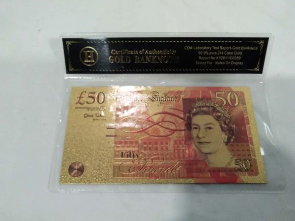 lot 164 Gold £50 Bank Note Certificate of Authenticity