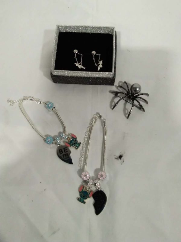 lot 171 Sterling Silver Earrings Girl on a Swing Spider Brooch and Best of Friends Bracelets