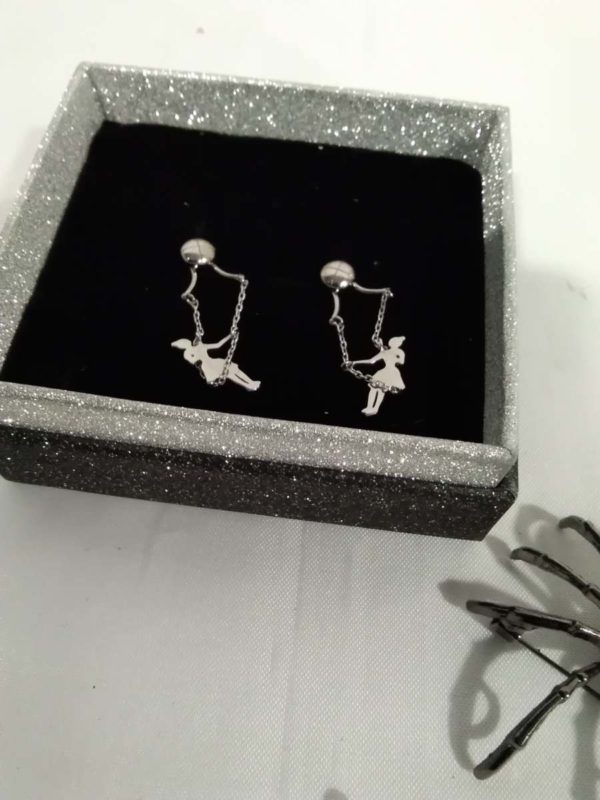 lot 171 Sterling Silver Earrings Girl on a Swing Spider Brooch and Best of Friends Bracelets - Image 2