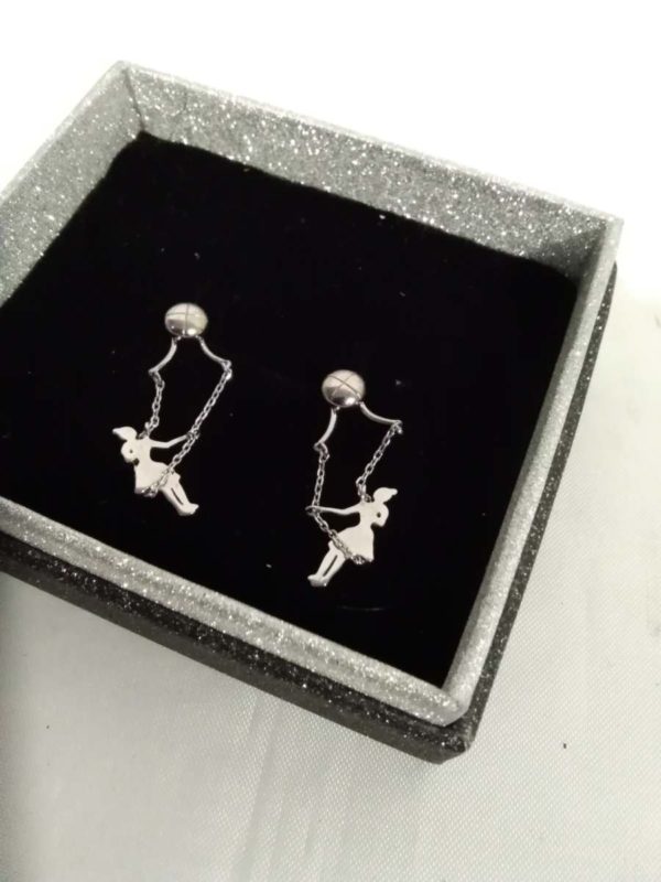 lot 171 Sterling Silver Earrings Girl on a Swing Spider Brooch and Best of Friends Bracelets - Image 3