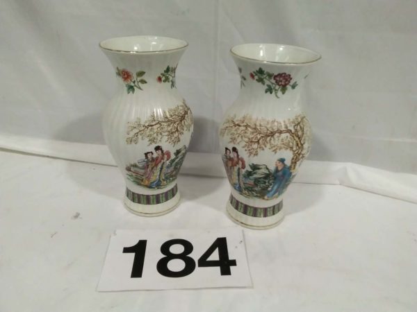 lot 184 oriental pair of vases 12″ tall