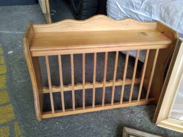 lot 187 pine dish rack, turkey platter, 2 framed needle works - Image 5