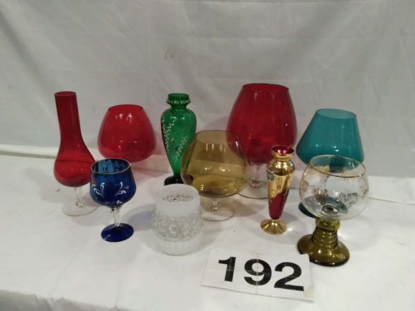 lot 192 collection of coloured glass vases