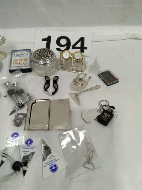 lot 194 assorted curios inc 2 faced clock, copper ashtray, toffee hammer, etc - Image 2