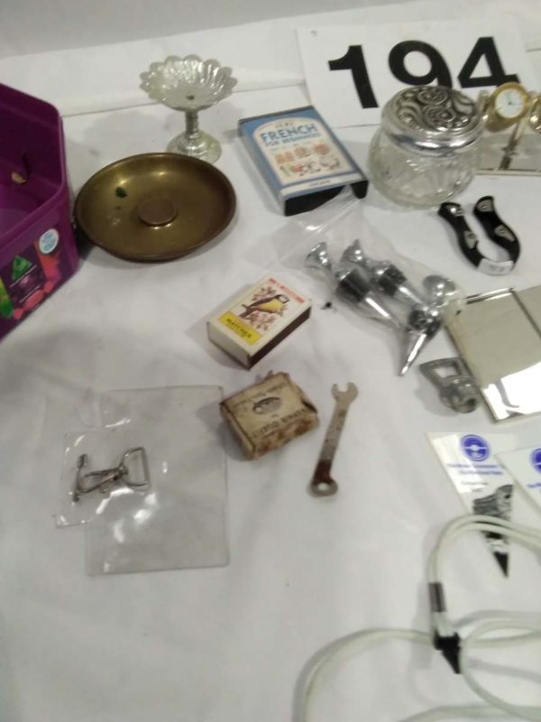 lot 194 assorted curios inc 2 faced clock, copper ashtray, toffee hammer, etc - Image 4