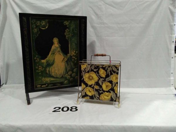 lot 208 wooden fire screen & retro magazine rack