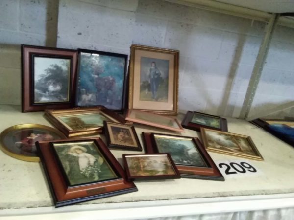 lot 209 quantity of framed pictures