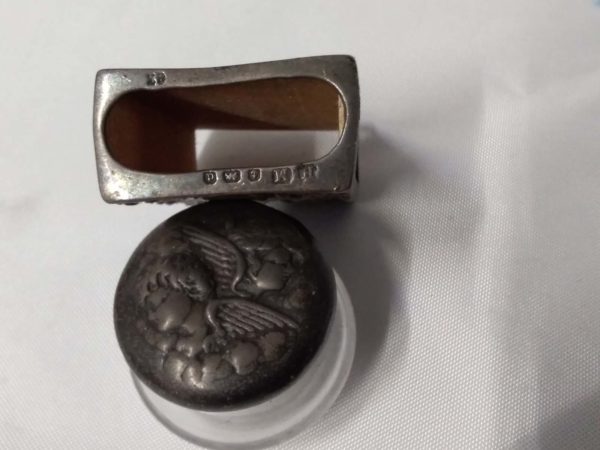 lot 212 antique sterlilng silver match box holder & small lidded pot