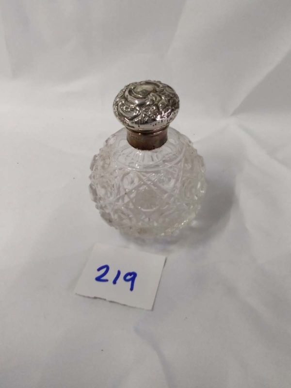 lot 219 unusual antiquesmall cut glass grenade perfume bottle with sterling silver lid