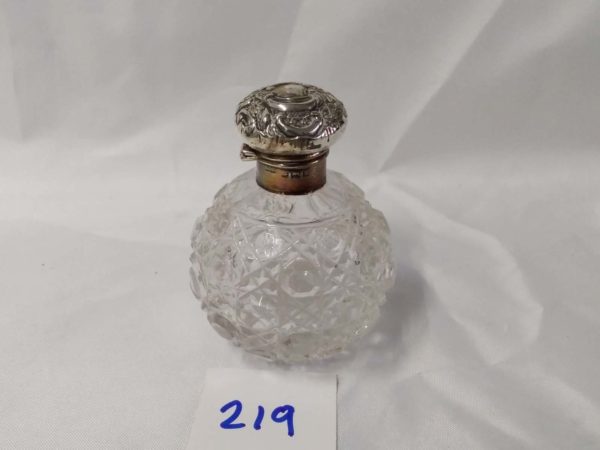 lot 219 unusual antiquesmall cut glass grenade perfume bottle with sterling silver lid - Image 6