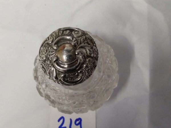 lot 219 unusual antiquesmall cut glass grenade perfume bottle with sterling silver lid - Image 4