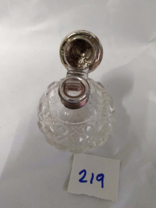 lot 219 unusual antiquesmall cut glass grenade perfume bottle with sterling silver lid - Image 3