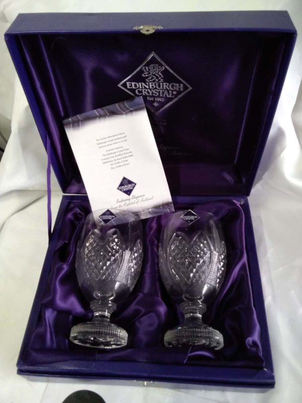 lot 234 boxed Edinburgh crystal pair of cut glass goblets