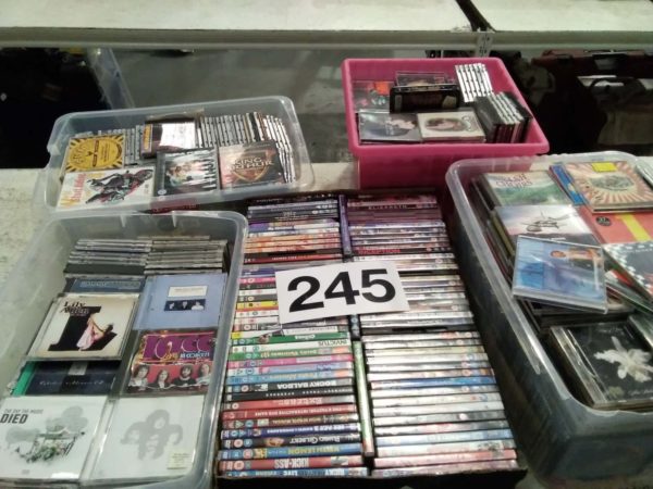 lot 245 4 x boxes of cd’s & 1 box of DVD’s