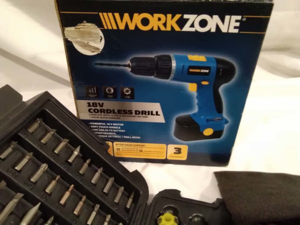 lot 246 Work zone 18v cordless drill ( as new) & case of drill bits etc - Image 3