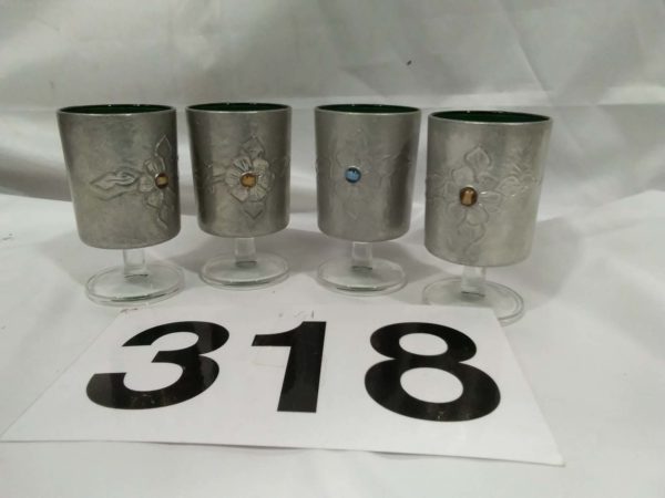 lot 318  4 x decorative metal & glass goblets - Image 2